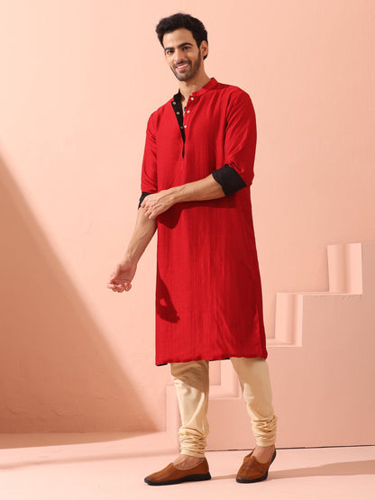 Indyancart ST Reversable Connoisseur Red Black Kurta With Snaps