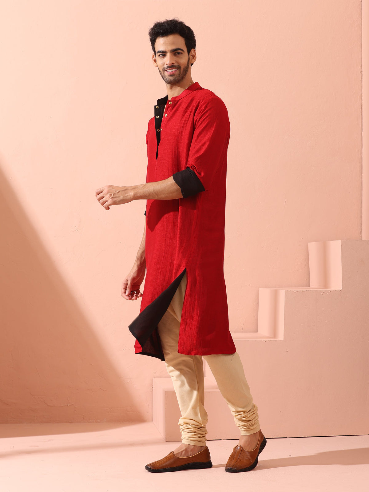 Indyancart ST Reversable Connoisseur Red Black Kurta With Snaps