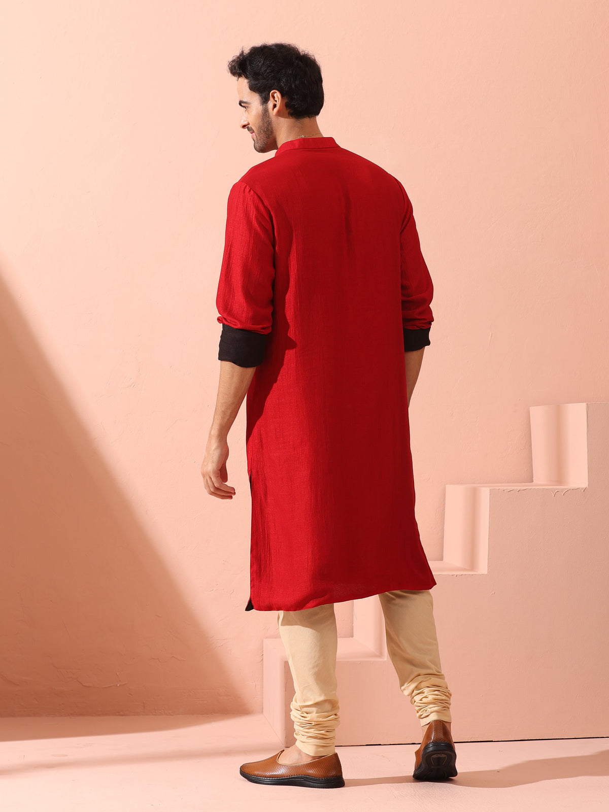 Indyancart ST Reversable Connoisseur Red Black Kurta With Snaps