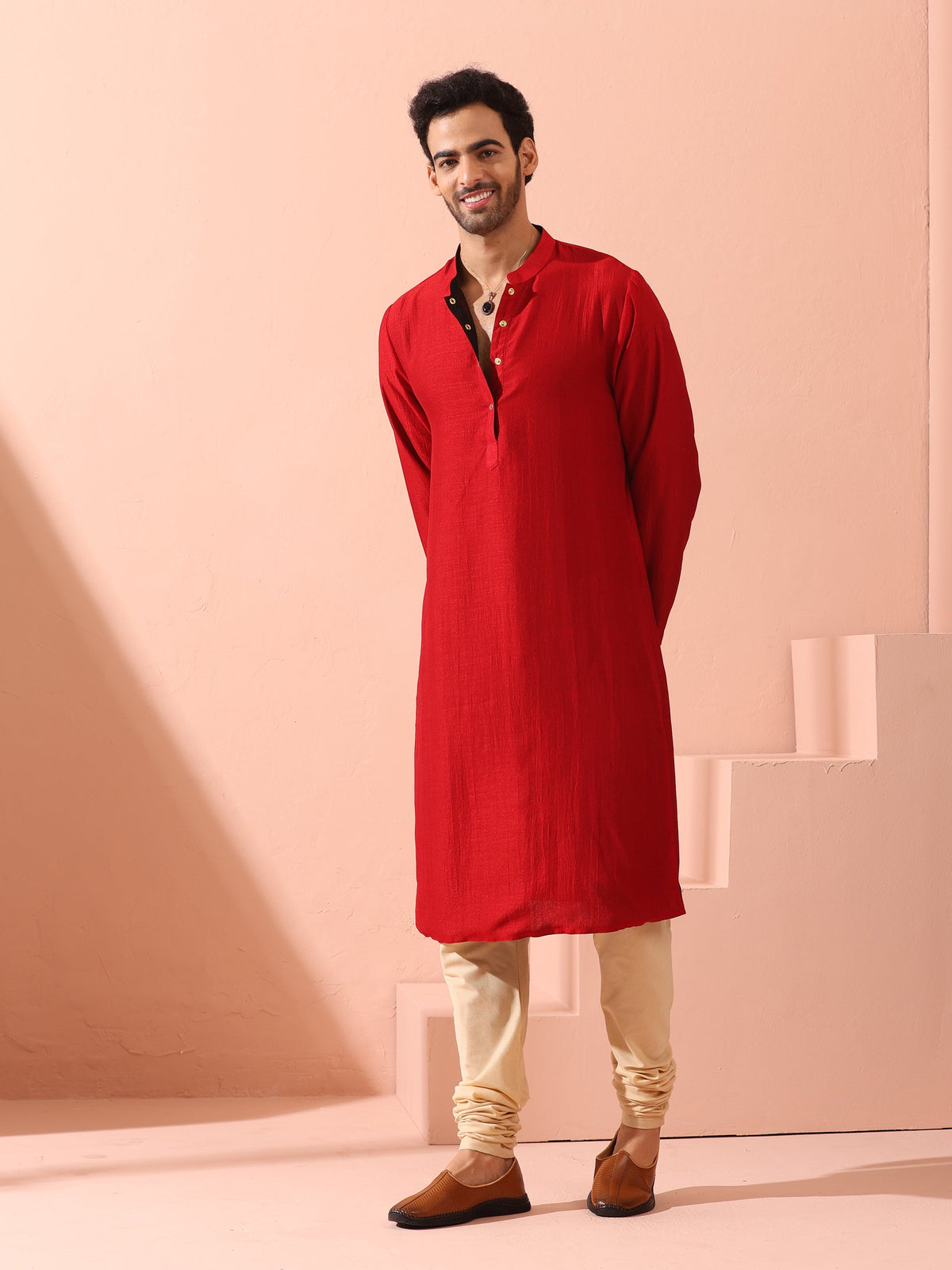 Indyancart ST Reversable Connoisseur Red Black Kurta With Snaps