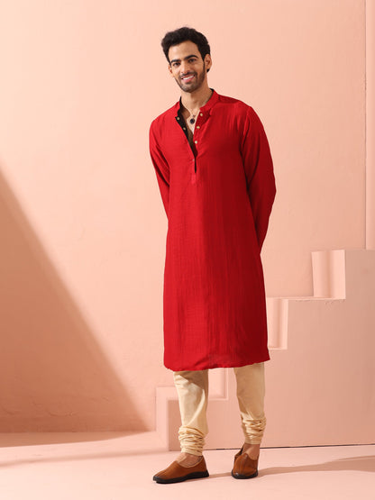 Indyancart ST Reversable Connoisseur Red Black Kurta With Snaps