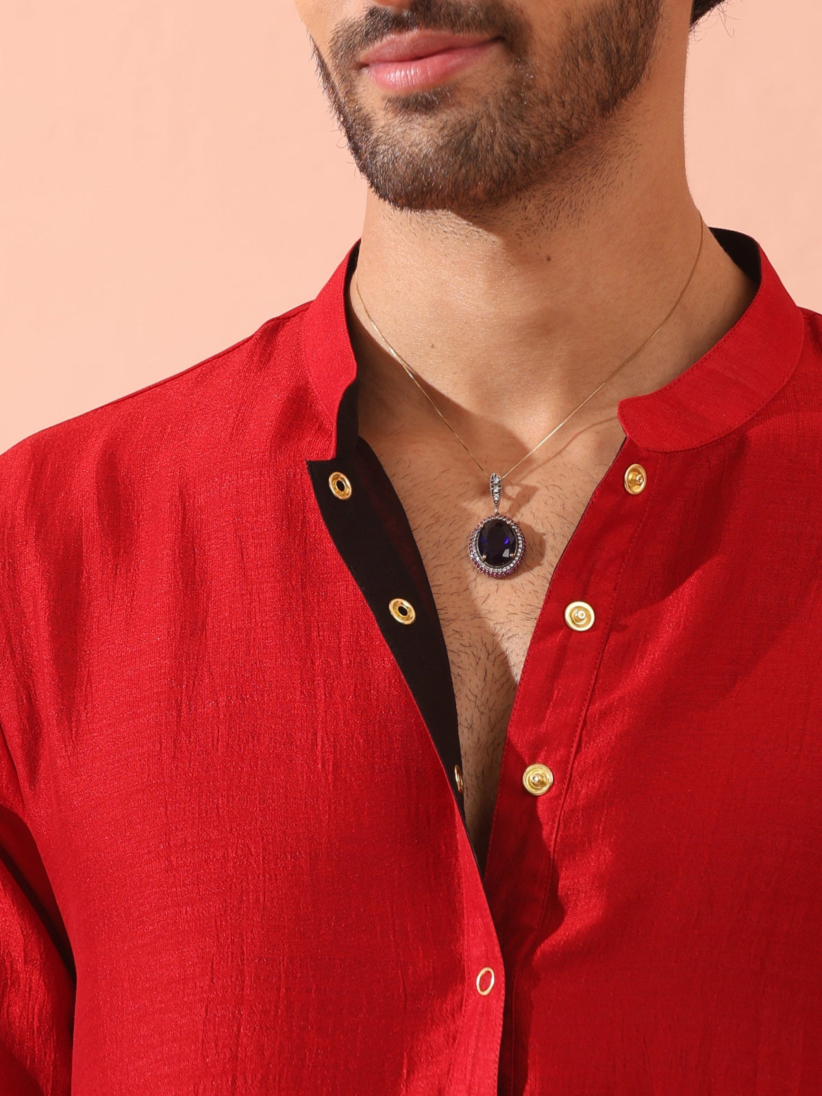 Indyancart ST Reversable Connoisseur Red Black Kurta With Snaps