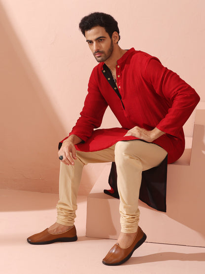 Indyancart ST Reversable Connoisseur Red Black Kurta With Snaps