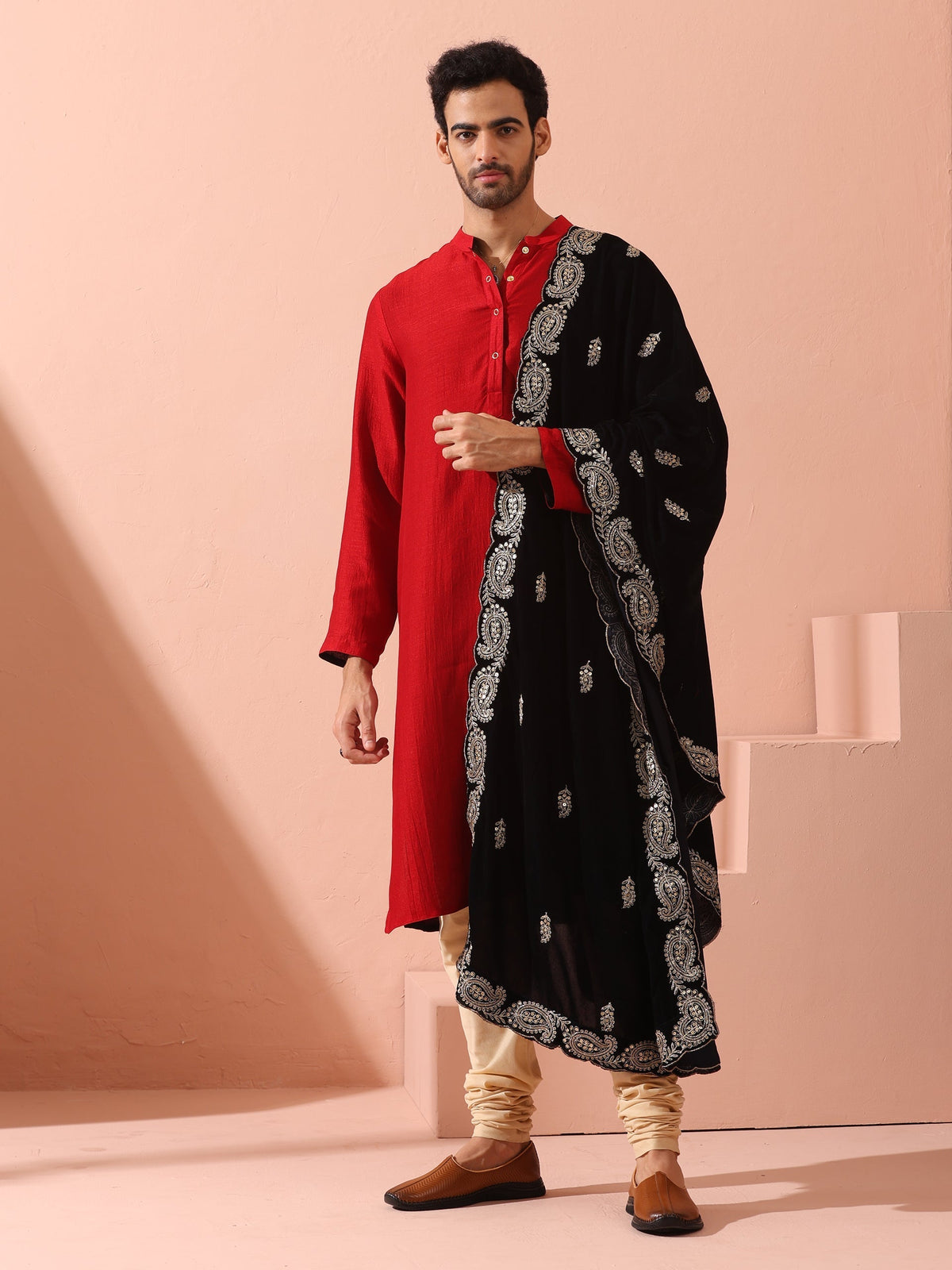 Indyancart ST Reversable Connoisseur Red Black Kurta With Snaps