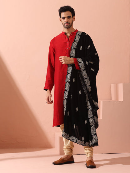 Indyancart ST Reversable Connoisseur Red Black Kurta With Snaps