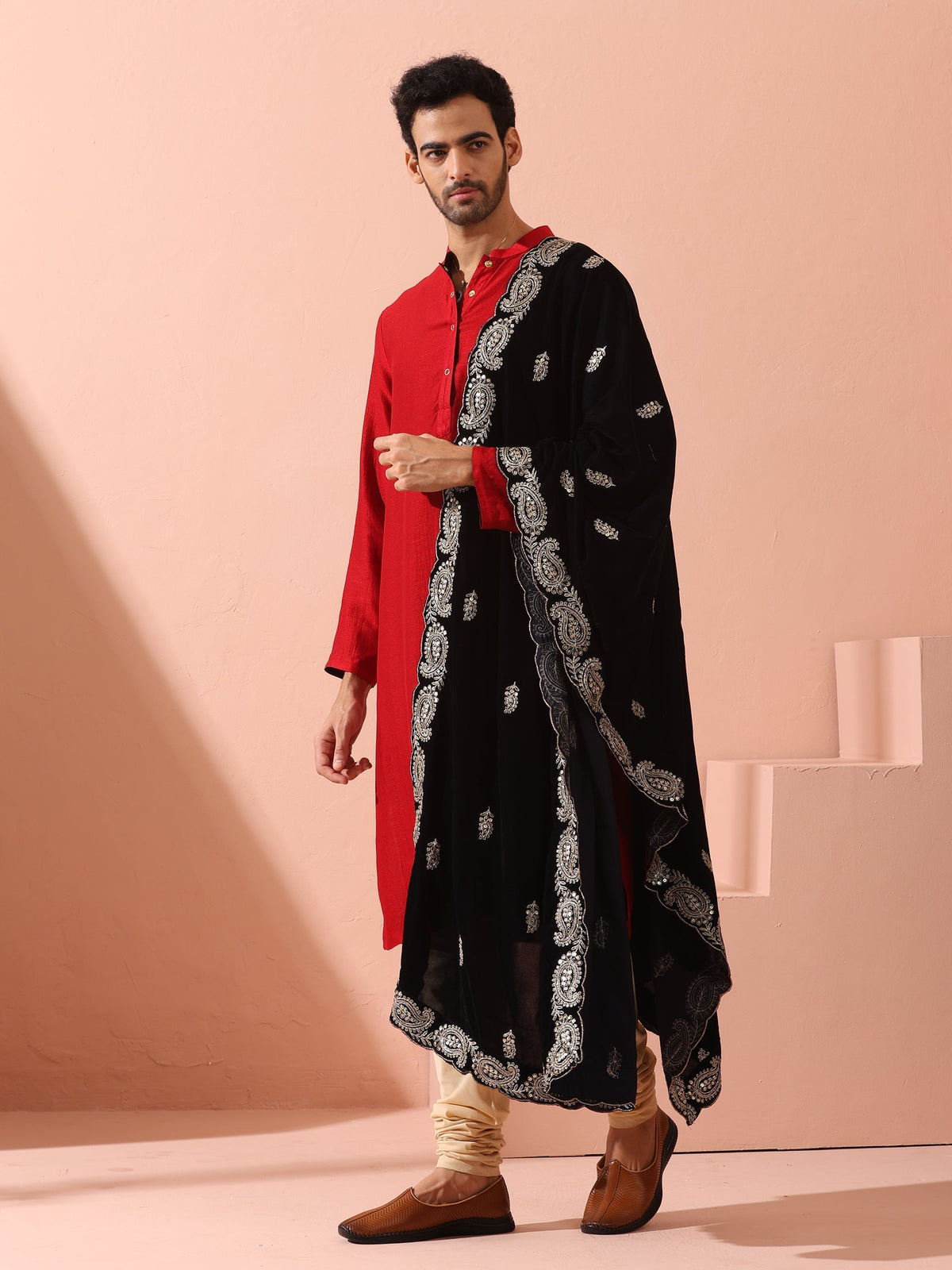 Indyancart ST Reversable Connoisseur Red Black Kurta With Snaps