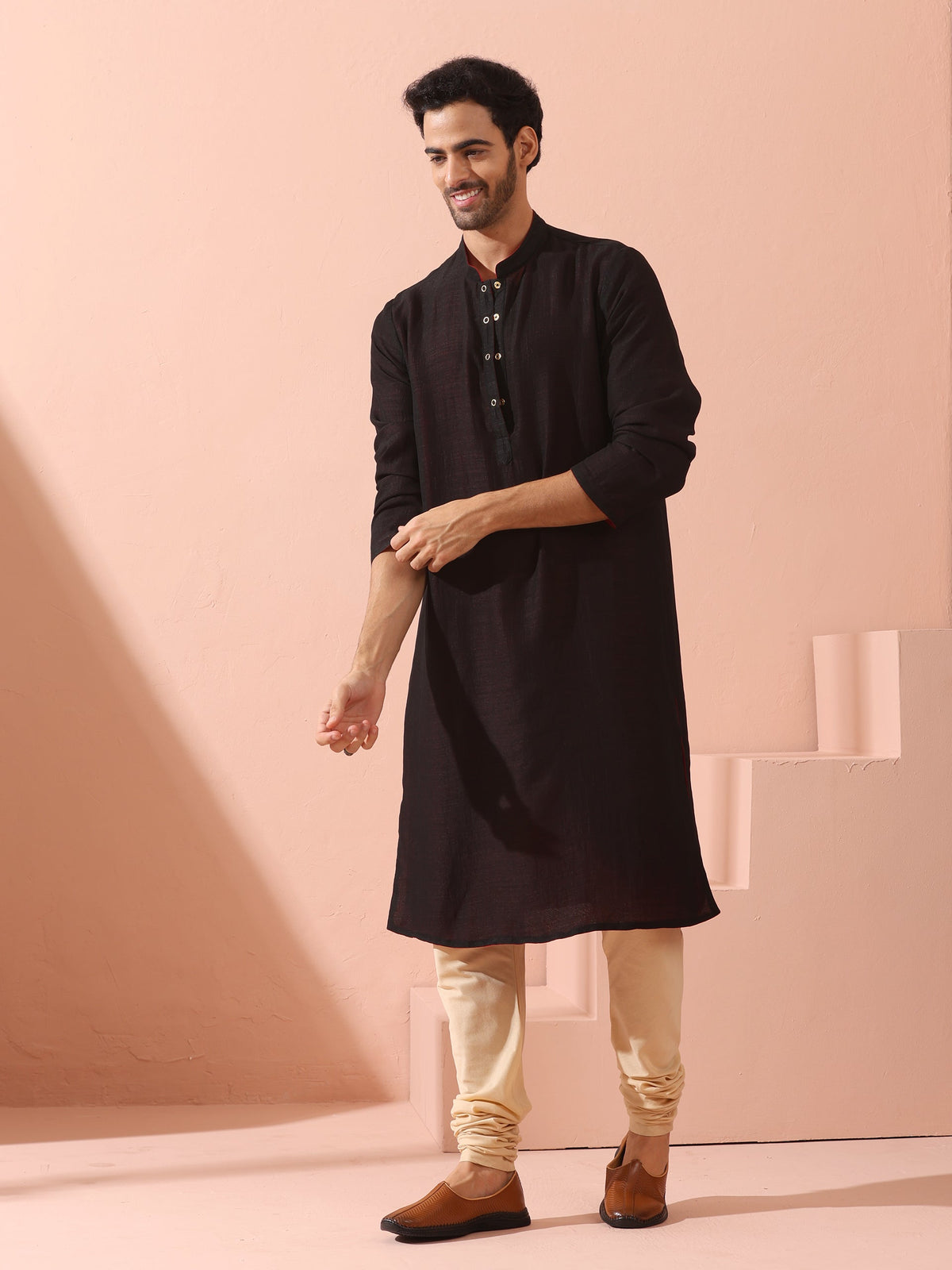 Indyancart ST Reversable Connoisseur Red Black Kurta With Snaps