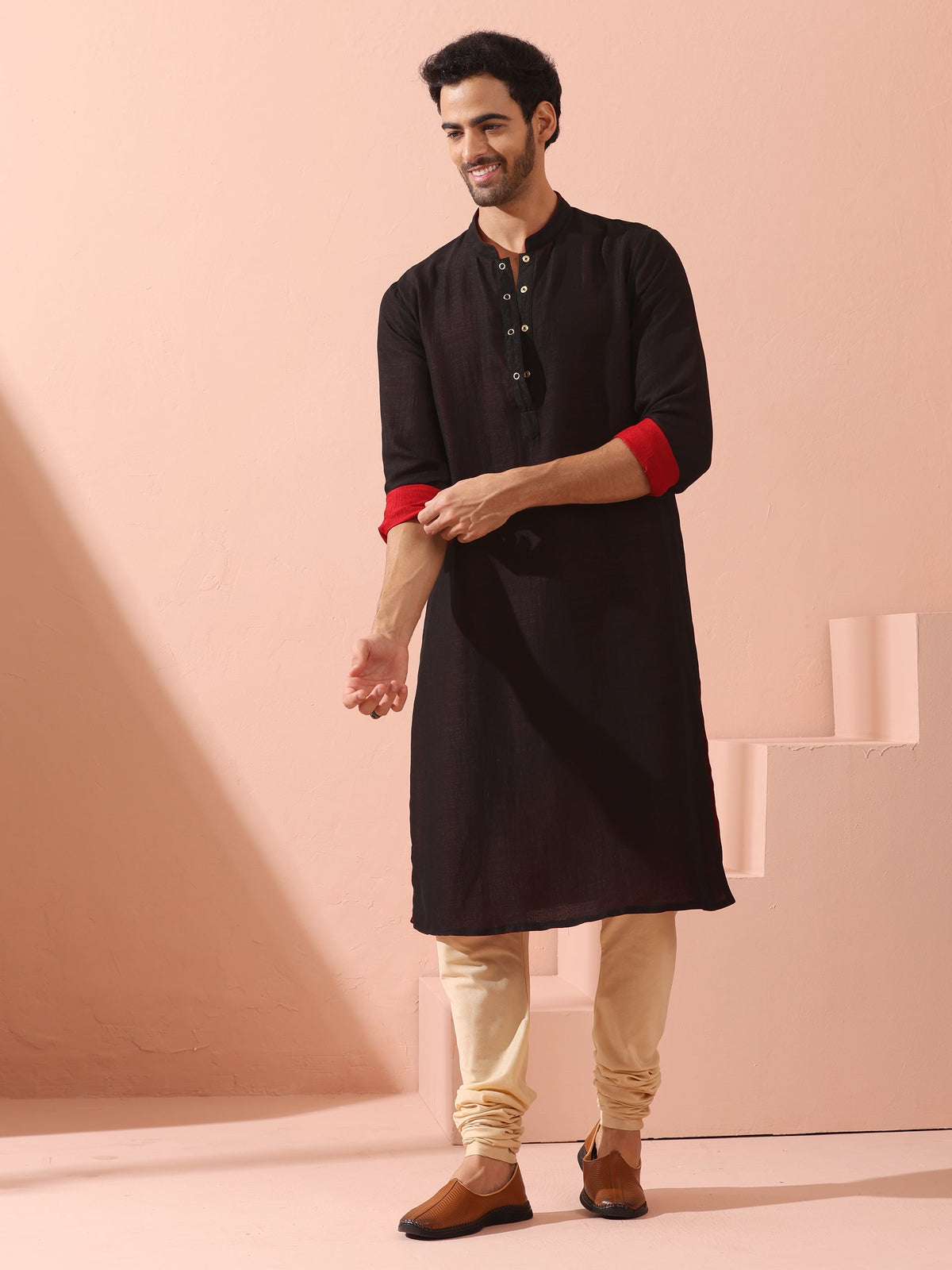 Indyancart ST Reversable Connoisseur Red Black Kurta With Snaps