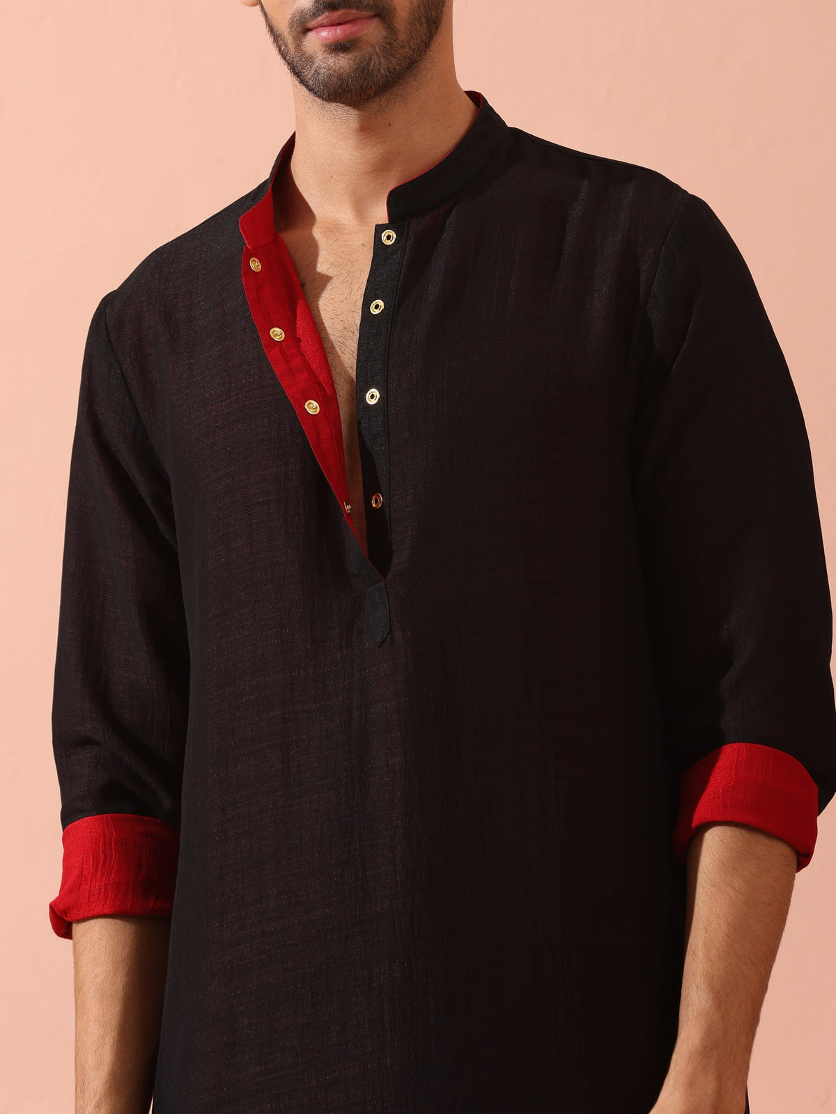 Indyancart ST Reversable Connoisseur Red Black Kurta With Snaps