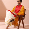 Indyancart ST Creed Red Satin Kurta with Gold Buttons