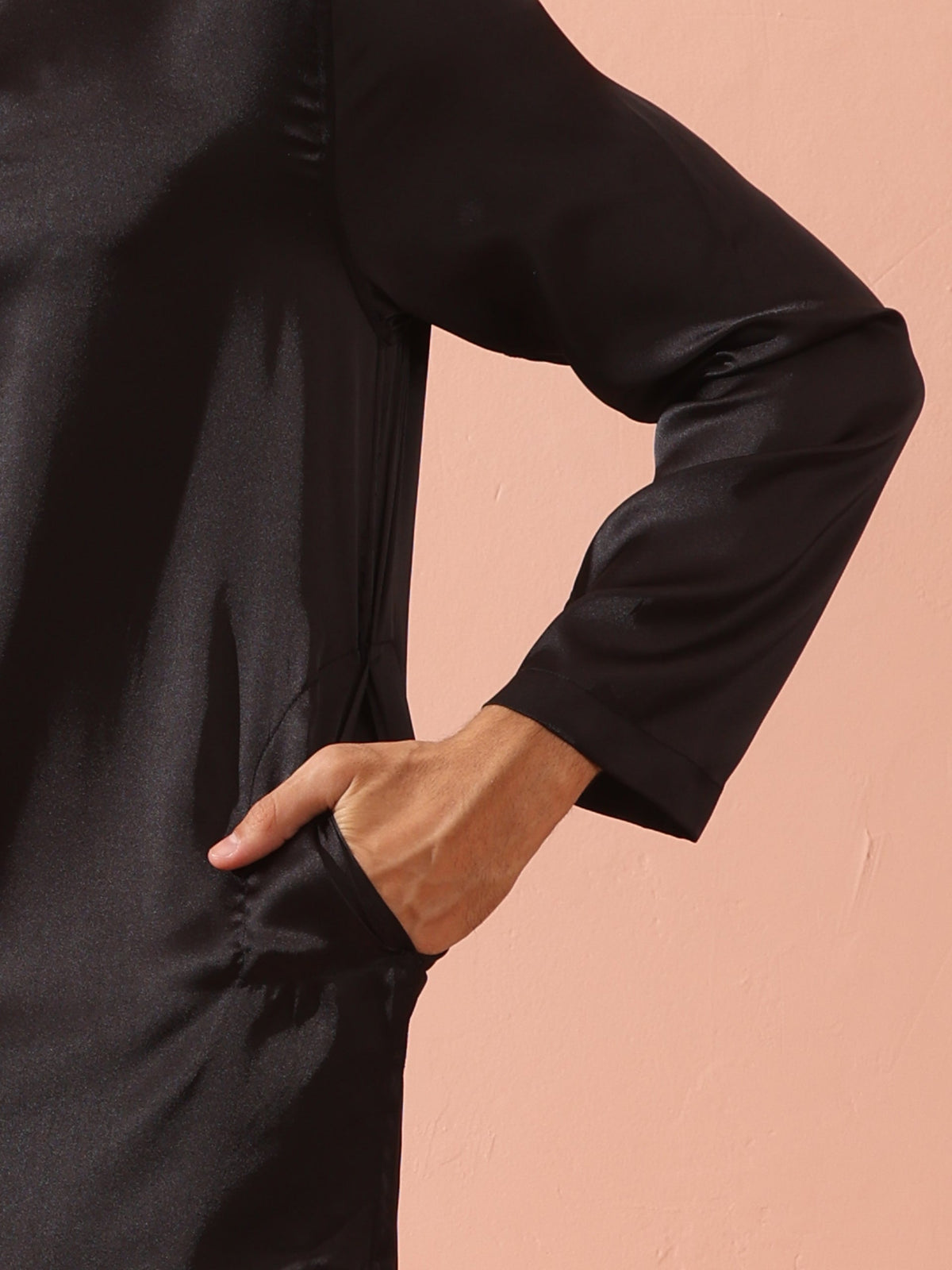 Indyancart ST Boss Black Satin Kurta with Gold Buttons