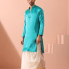 Indyancart ST Splash Blue Satin Kurta with Gold Buttons