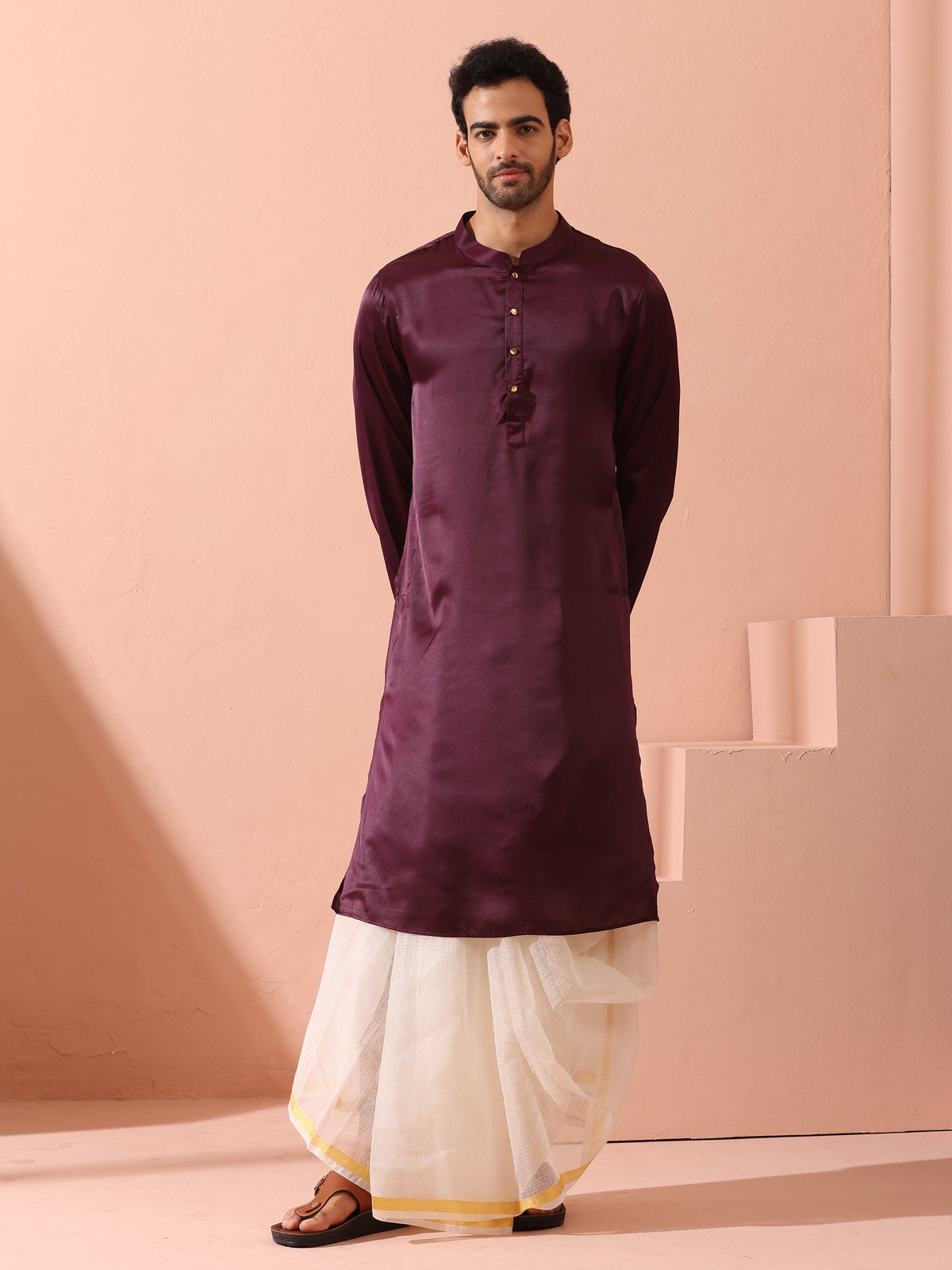 Indyancart ST Regal Wine Satin with Gold Buttons