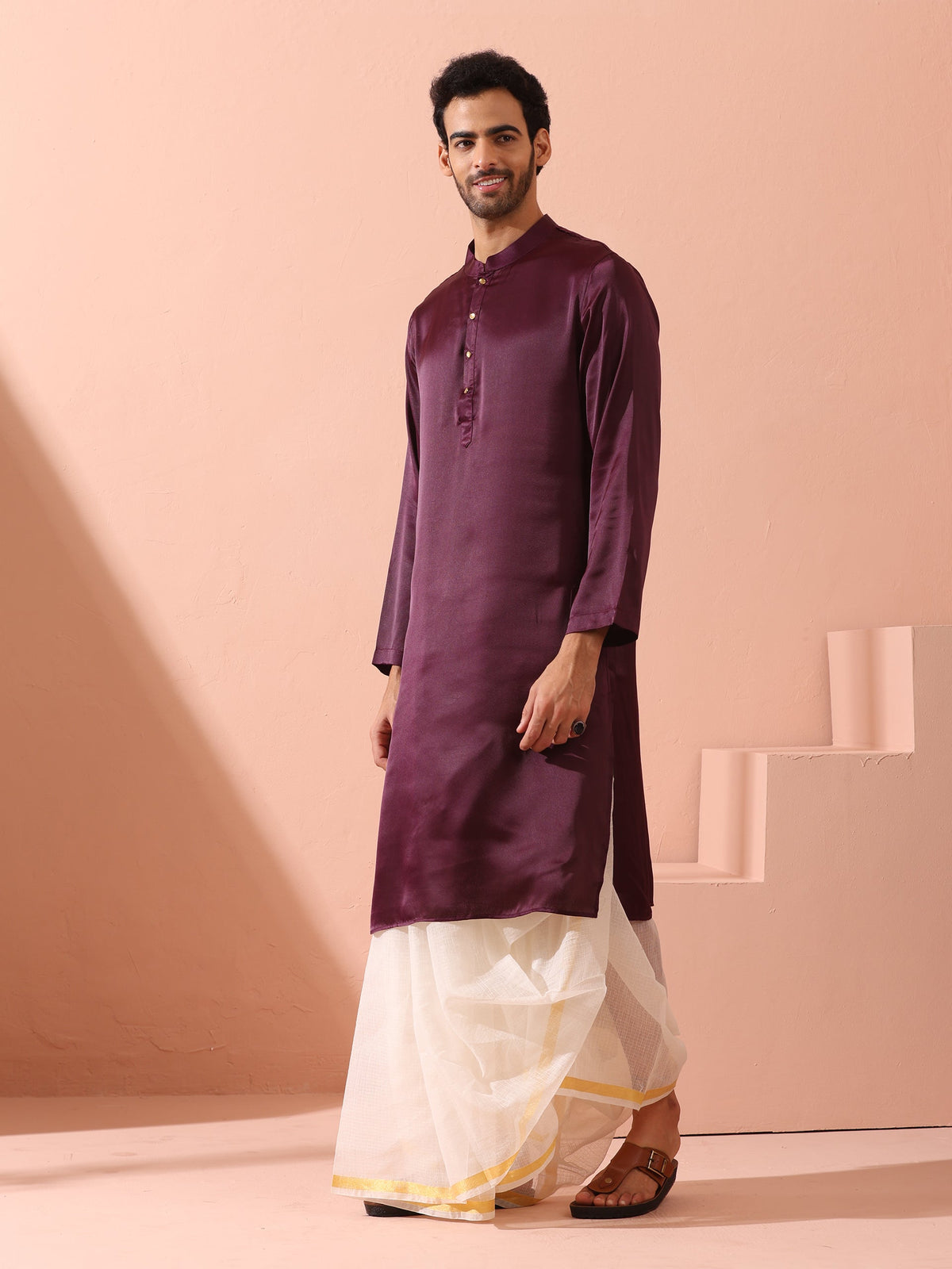 Indyancart ST Regal Wine Satin with Gold Buttons