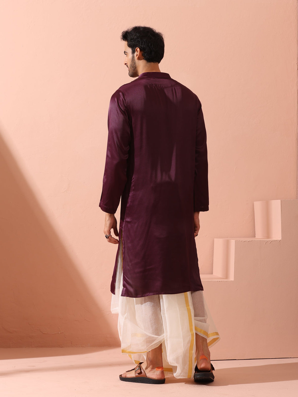 Indyancart ST Regal Wine Satin with Gold Buttons