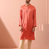 Indyancart ST Rose Orange Satin Kurta with Gold Buttons