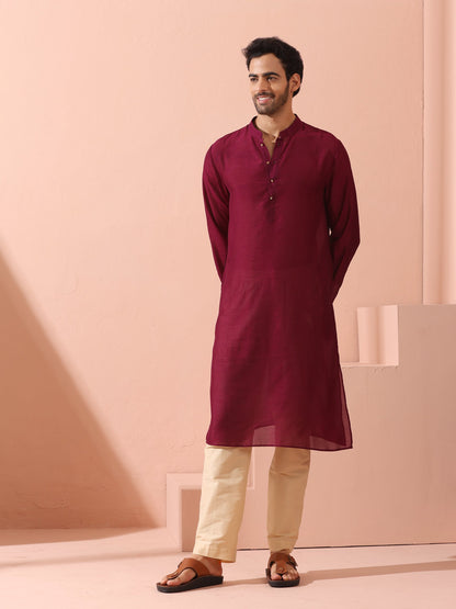 Indyancart ST Comfort Wine Kurta with Star Buttons