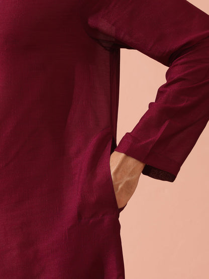 Indyancart ST Comfort Wine Kurta with Star Buttons