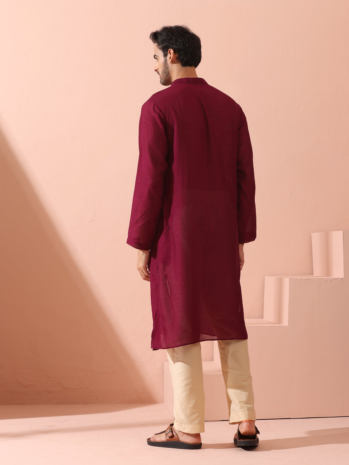 Indyancart ST Comfort Wine Kurta with Star Buttons