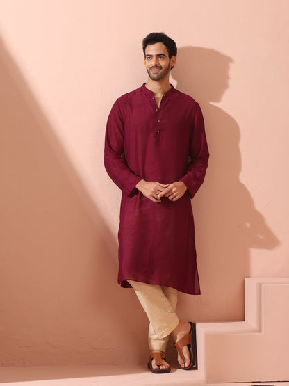 Indyancart ST Comfort Wine Kurta with Star Buttons