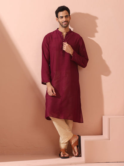 Indyancart ST Comfort Wine Kurta with Star Buttons