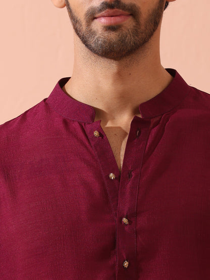 Indyancart ST Comfort Wine Kurta with Star Buttons