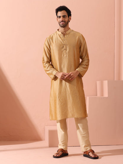 Indyancart ST Comfort Gold Kurta with Star Buttons