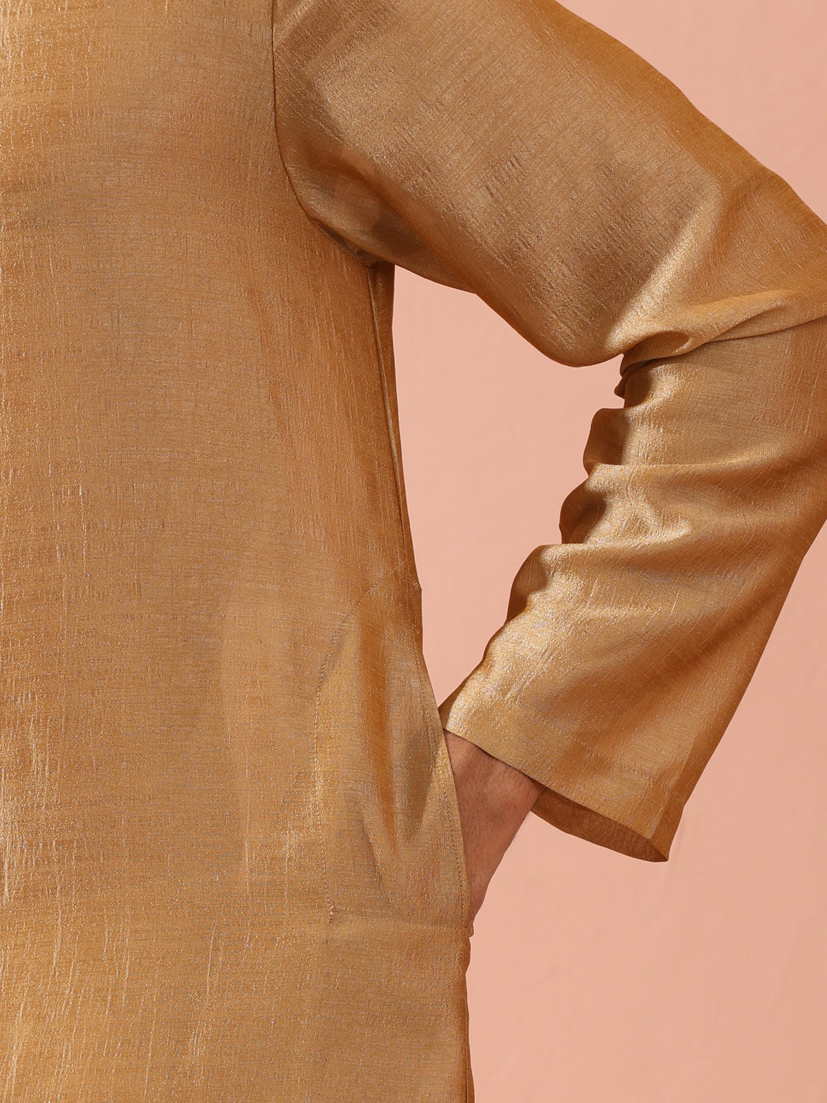 Indyancart ST Comfort Gold Kurta with Star Buttons
