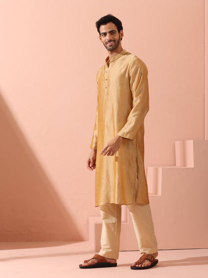 Indyancart ST Comfort Gold Kurta with Star Buttons