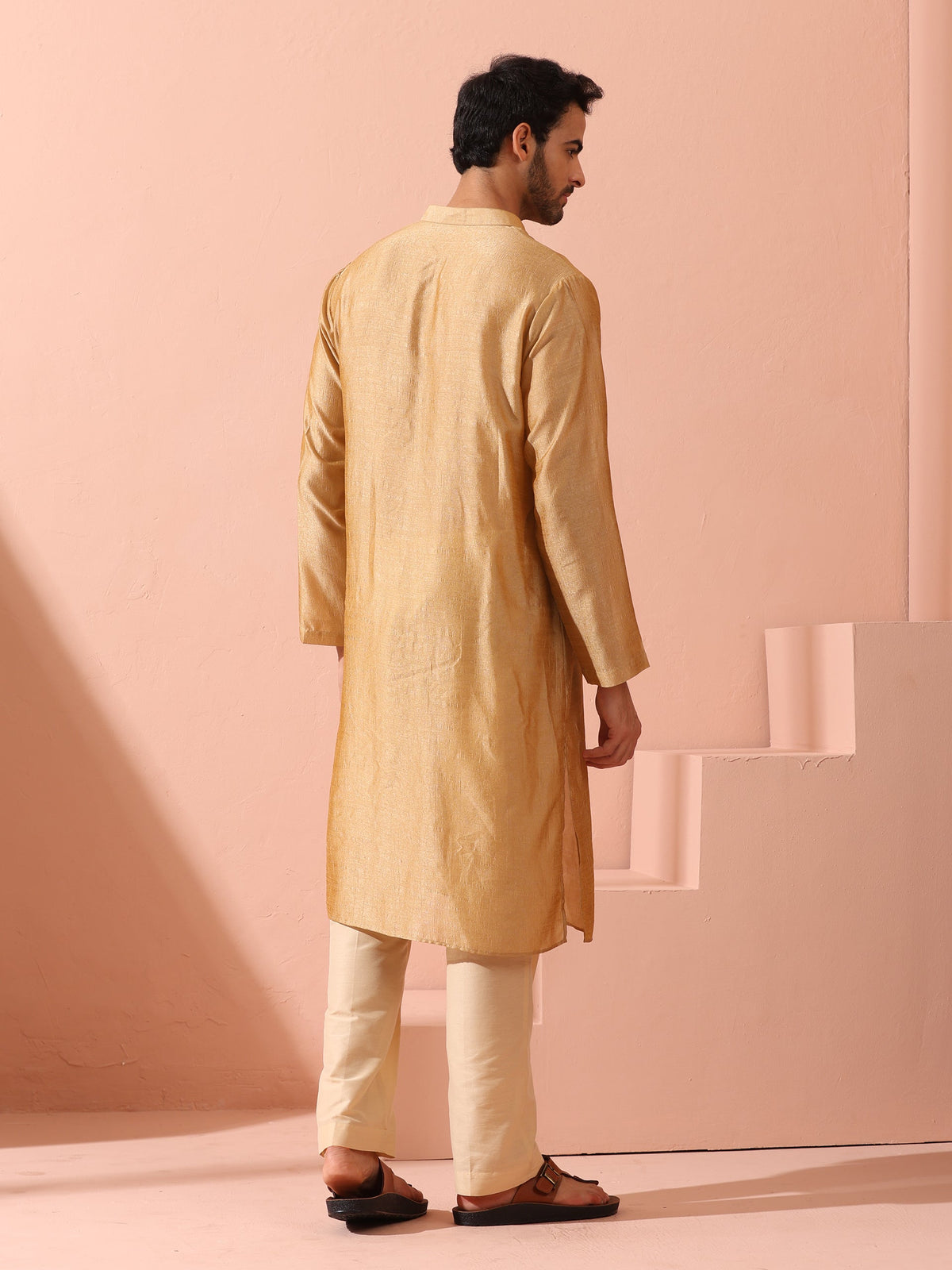 Indyancart ST Comfort Gold Kurta with Star Buttons