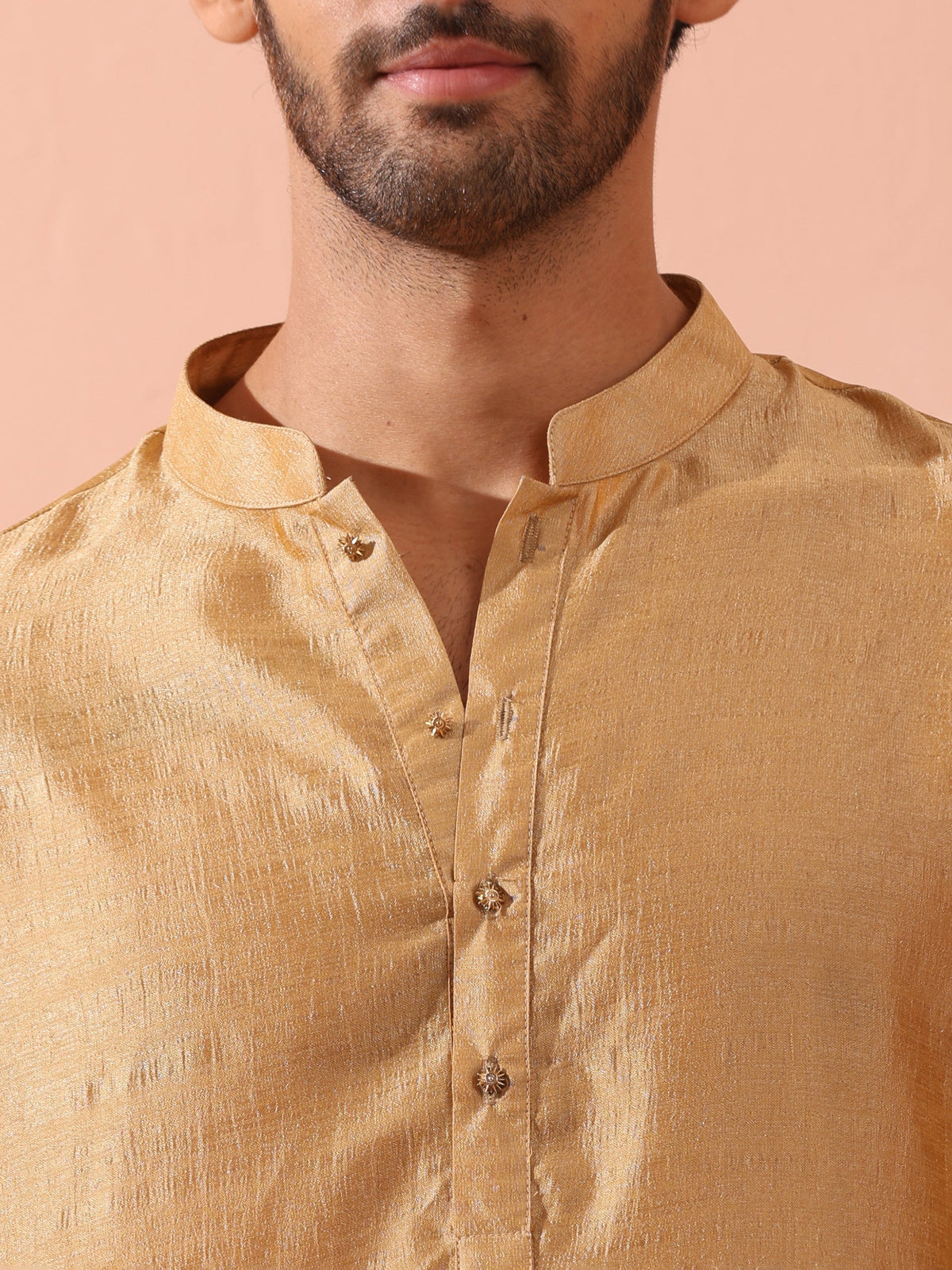 Indyancart ST Comfort Gold Kurta with Star Buttons