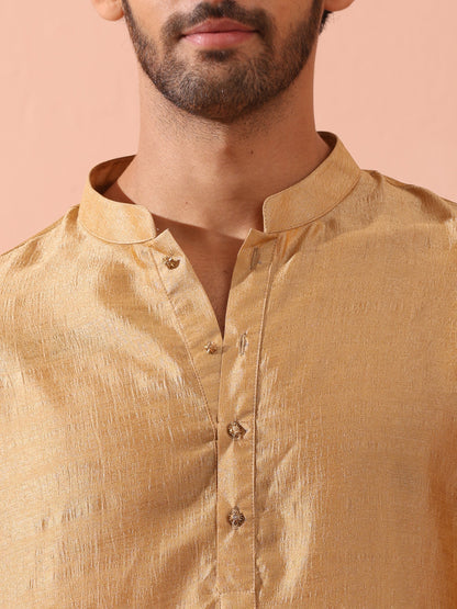 Indyancart ST Comfort Gold Kurta with Star Buttons