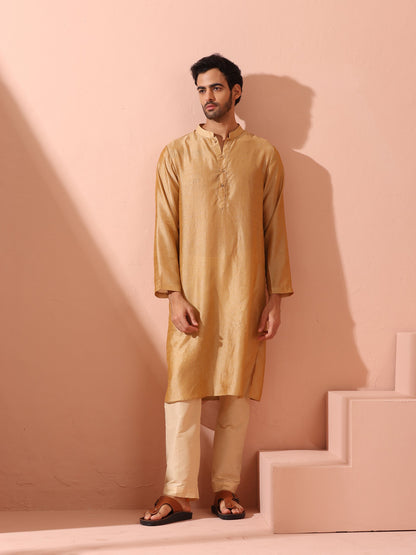Indyancart ST Comfort Gold Kurta with Star Buttons