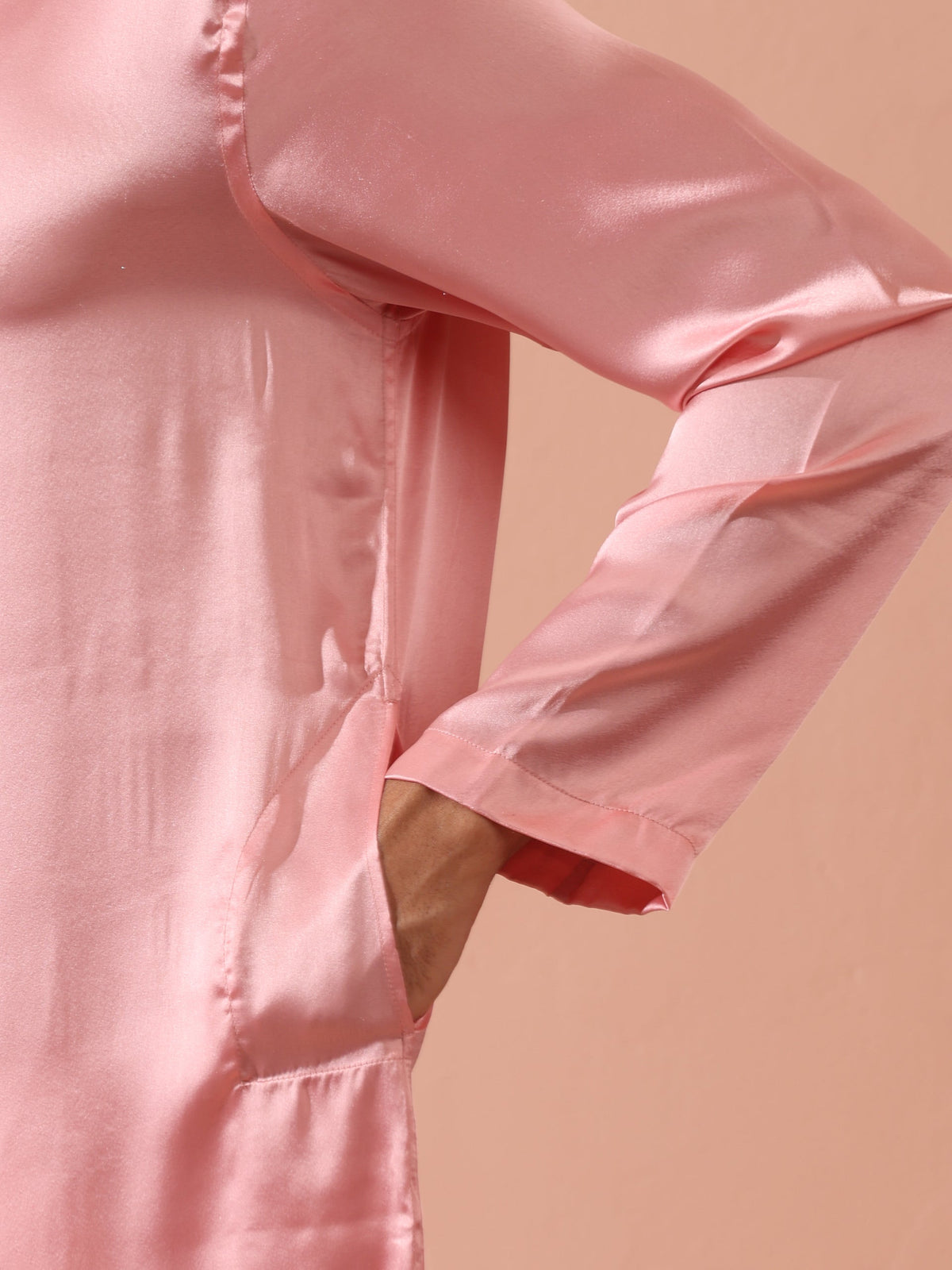Indyancart ST Blush Satin Kurta with Gold Buttons