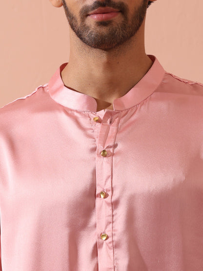 Indyancart ST Blush Satin Kurta with Gold Buttons