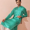 Indyancart ST Hamilton Green Satin Kurta with Gold Buttons