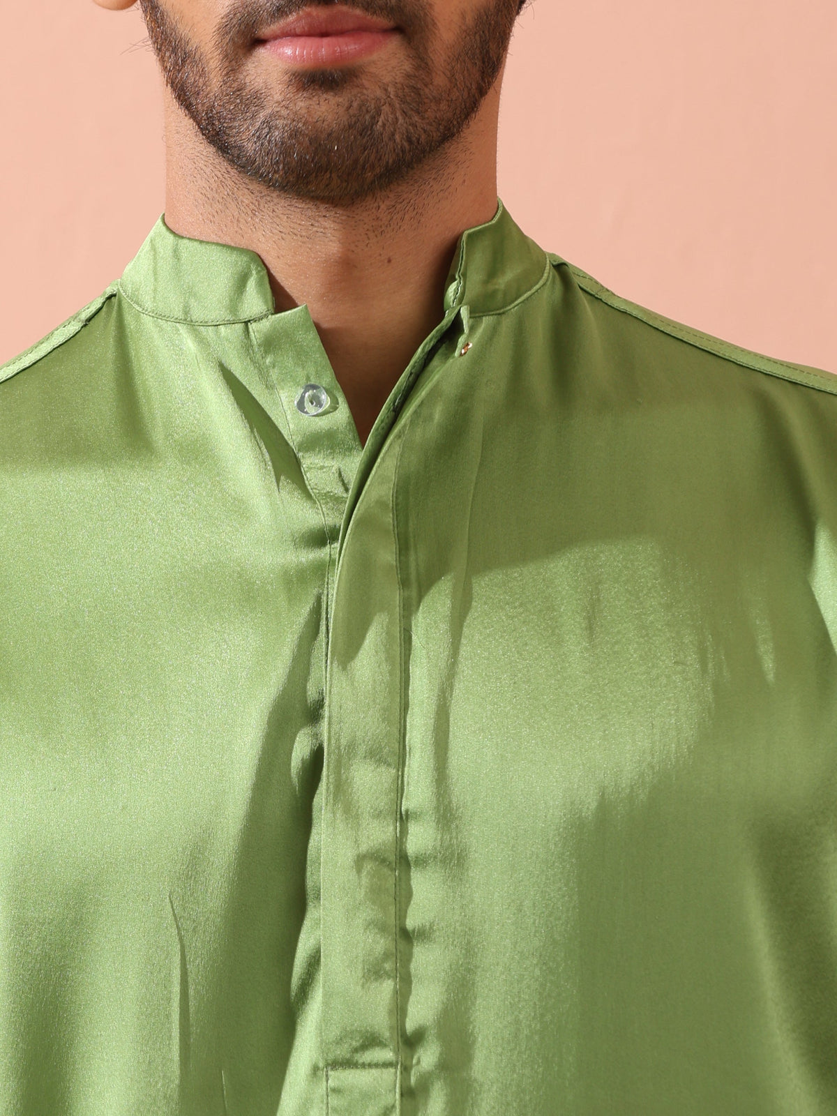 Indyancart ST Green Apple Satin Kurta with Hidden Placket
