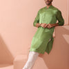 Indyancart ST Green Apple Satin Kurta with Hidden Placket
