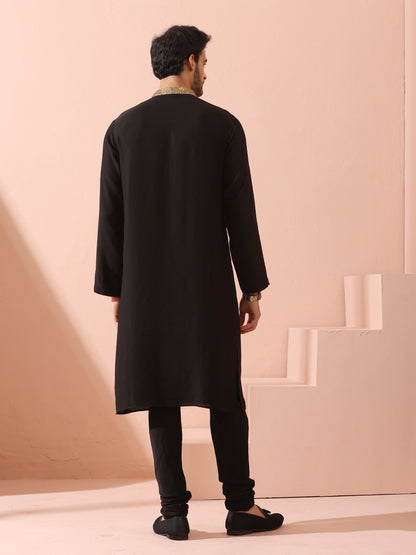 Indyancart ST Tycoon Black Korean with Gold Placket kurta