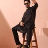 Indyancart ST Debonair Black Sequin Kurta with Hidden Placket