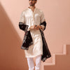 Indyancart ST Rose Cream Satin Kurta with Gold Buttons