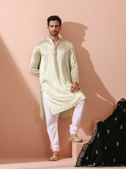 Indyancart ST Sage Satin Kurta with Hidden Placket