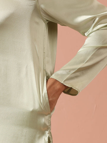 Indyancart ST Sage Satin Kurta with Hidden Placket