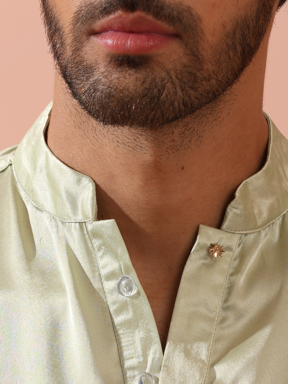 Indyancart ST Sage Satin Kurta with Hidden Placket