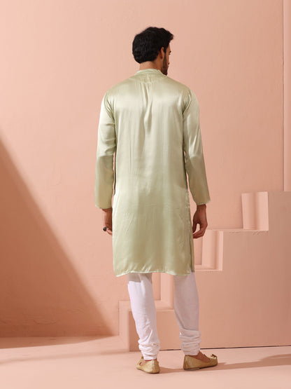 Indyancart ST Sage Satin Kurta with Hidden Placket