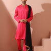 Indyancart ST Ruby Pink Satin Kurta with Gold Buttons