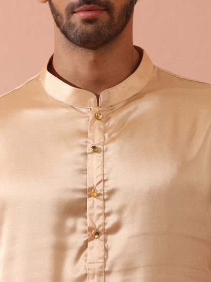 Indyancart ST Fawn Satin Kurta with Gold Buttons