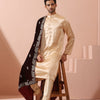 Indyancart ST Fawn Satin Kurta with Gold Buttons