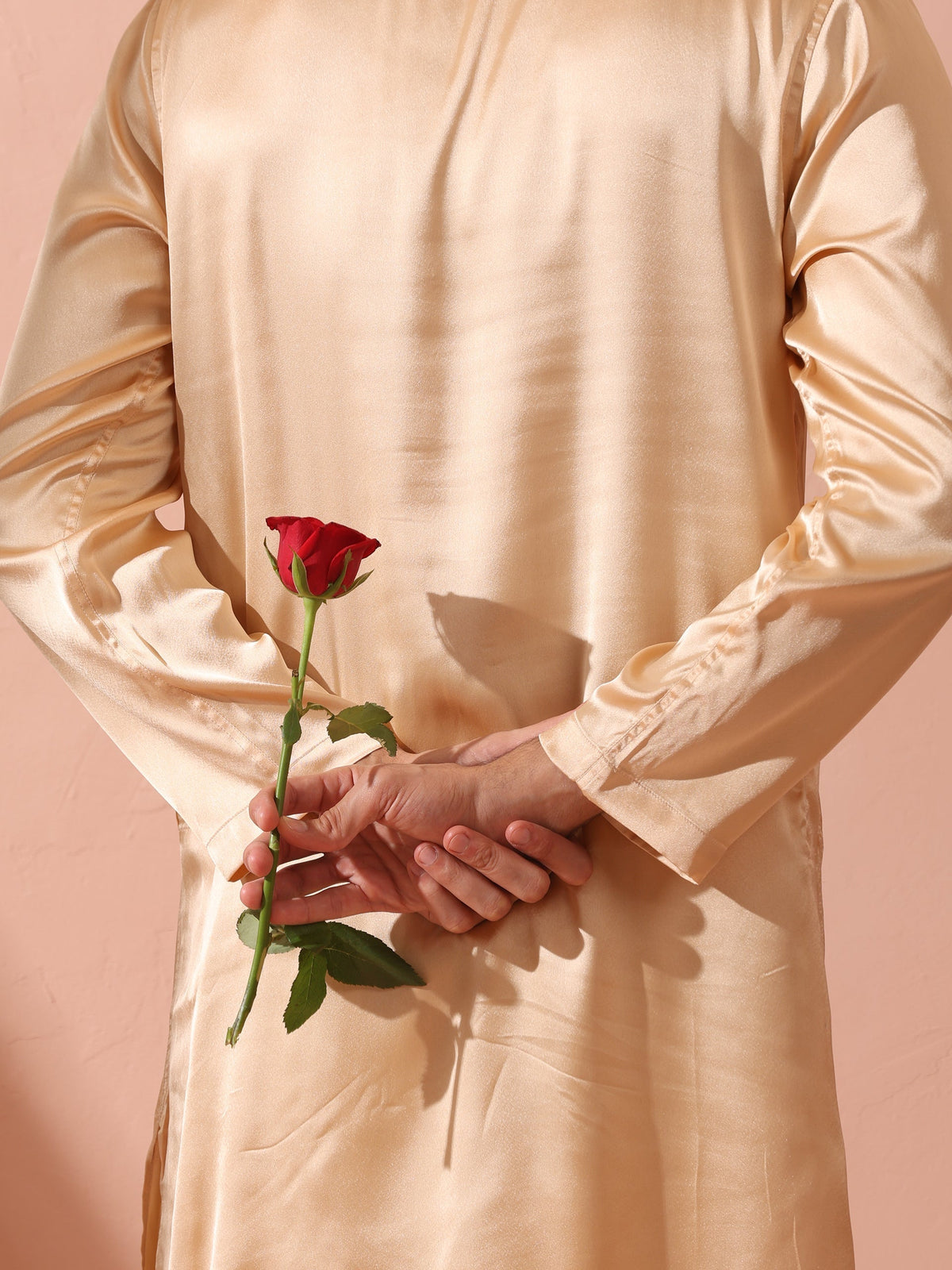 Indyancart ST Fawn Satin Kurta with Gold Buttons