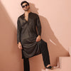 Indyancart ST Black Gold Knit Kurta with Gold Buttons
